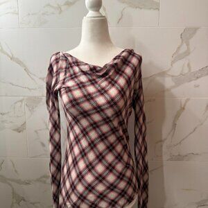 MNG Draped Plaid Blouse – Long Sleeve